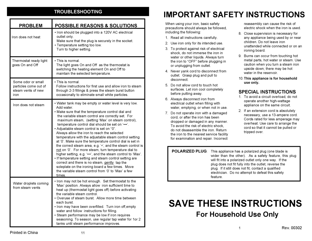 Euro-Pro EP470 owner manual Important Safety Instructions 