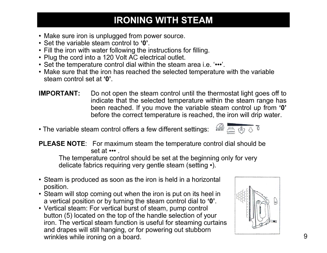 Euro-Pro EP480 warranty Ironing with Steam 