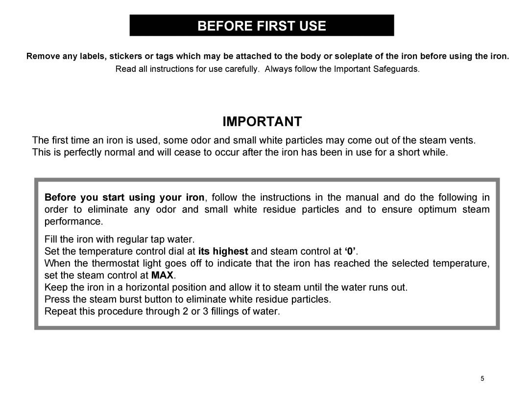 Euro-Pro EP484 warranty Before First USE 