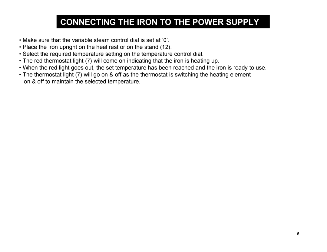 Euro-Pro EP484 warranty Connecting the Iron to the Power Supply 