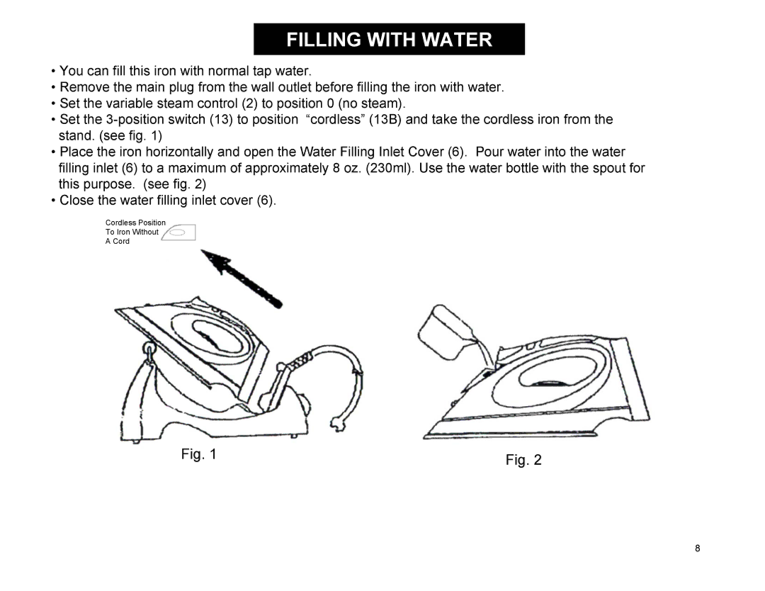 Euro-Pro EP484 warranty Filling with Water 