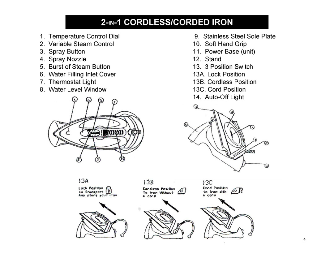 Euro-Pro EP485 warranty IN-1 CORDLESS/CORDED Iron 