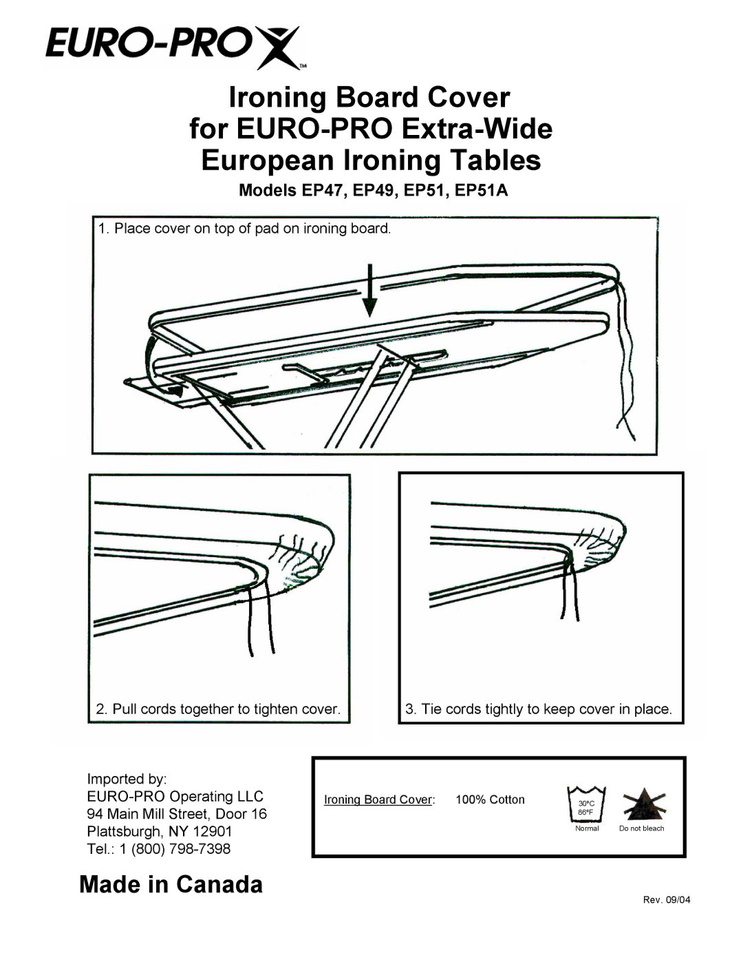 Euro-Pro manual Models EP47, EP49, EP51, EP51A 