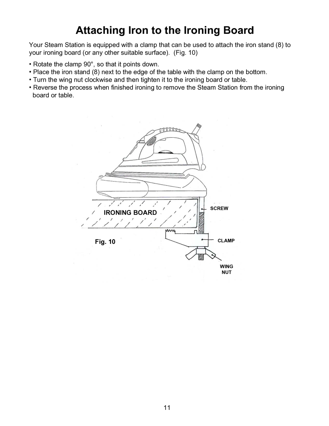 Euro-Pro EP7005 warranty Attaching Iron to the Ironing Board 