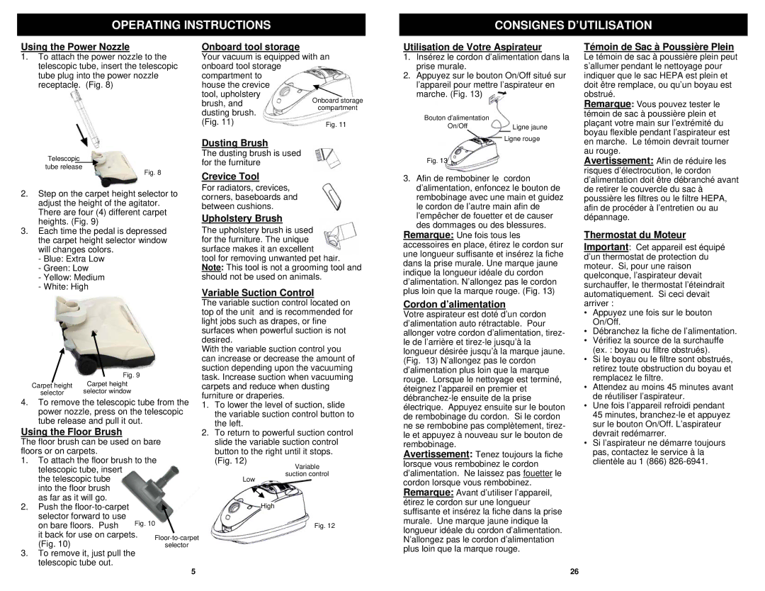 Euro-Pro EP754C owner manual Operating Instructions Consignes D’UTILISATION 