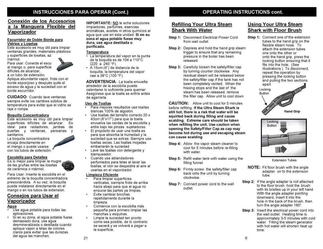 Euro-Pro EP903 owner manual Instrucciones Para Operar Operating Instructions, Consejos para Usar el Vaporizador 