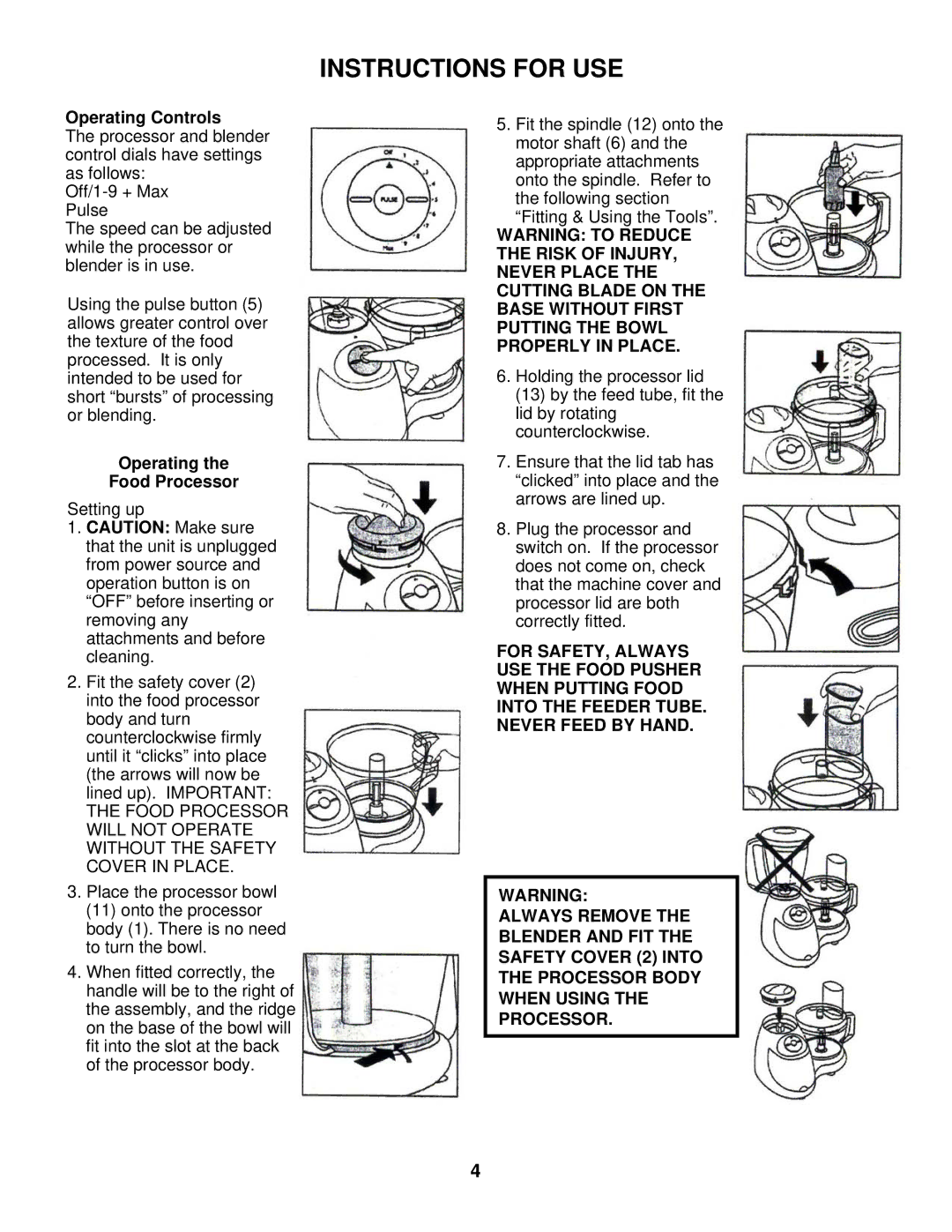 Euro-Pro EP90E instruction manual Instructions for USE, Operating Controls 