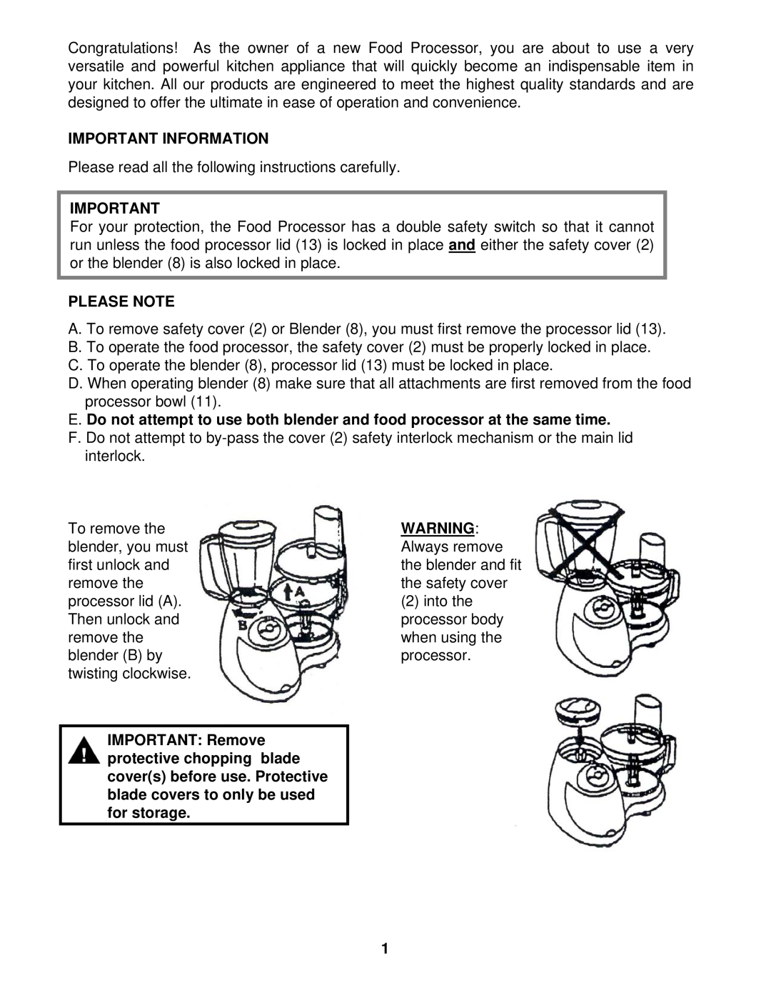 Euro-Pro EP90E instruction manual Important Information, Please Note 