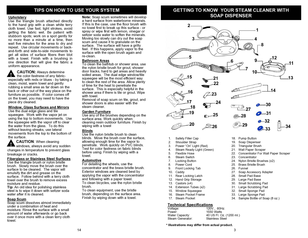 Euro-Pro EP923H owner manual Technical Specifications 