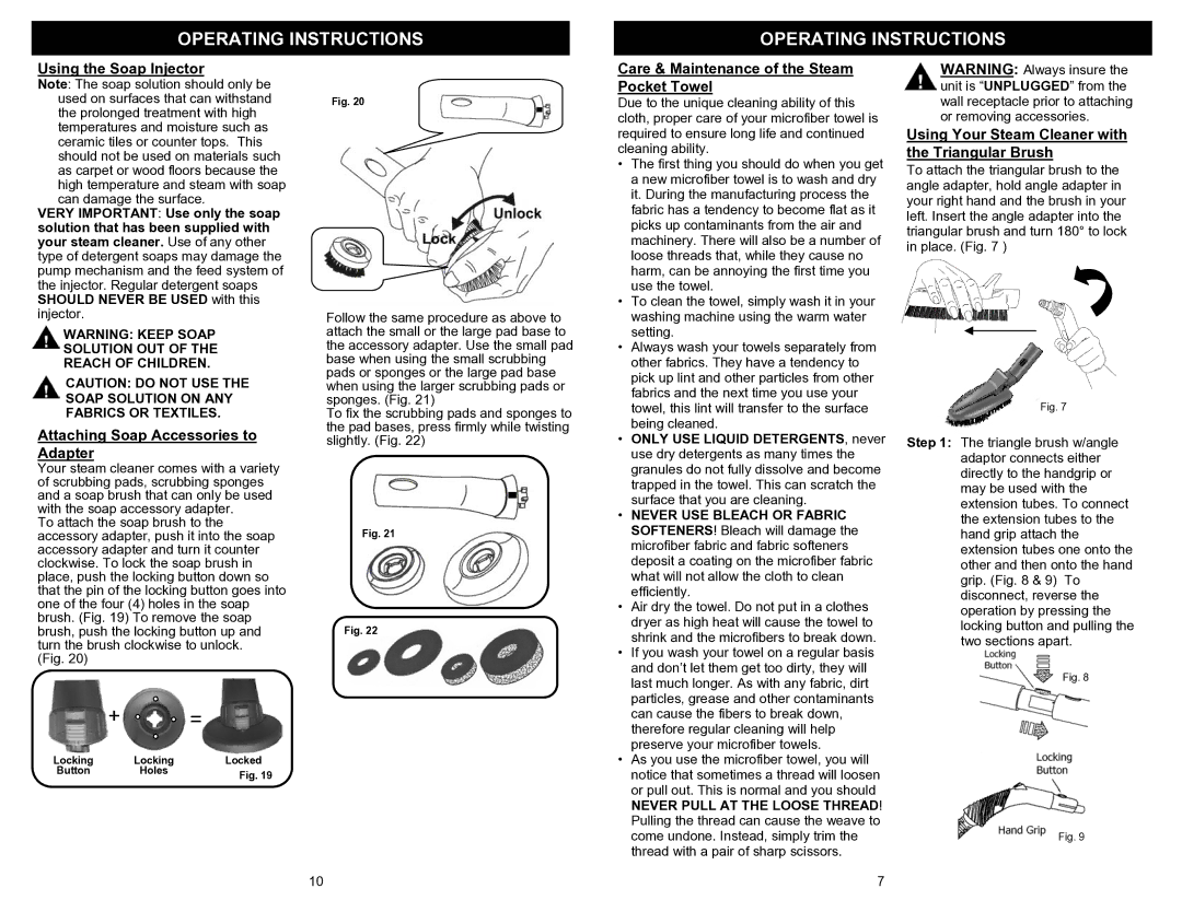 Euro-Pro EP923H Using the Soap Injector, Attaching Soap Accessories to Adapter, Only USE Liquid DETERGENTS, never 