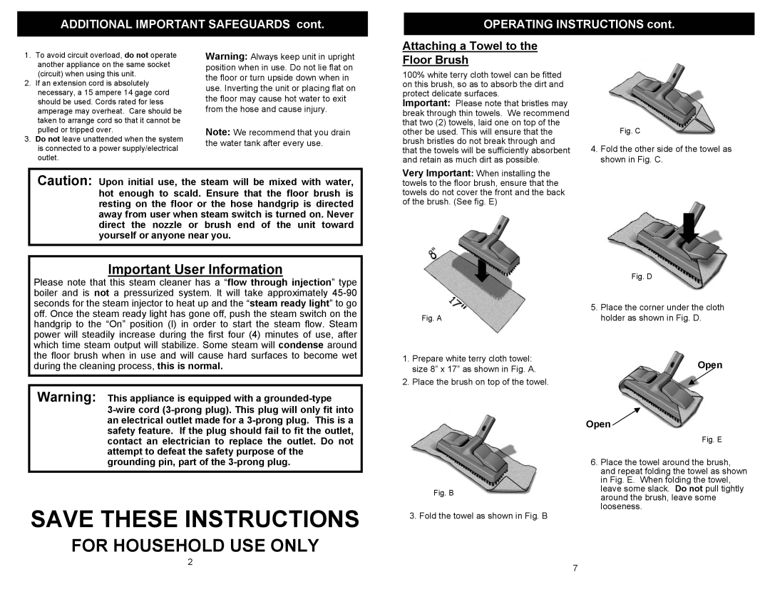 Euro-Pro EP95B owner manual Important User Information, Additional Important Safeguards Operating Instructions, Open 