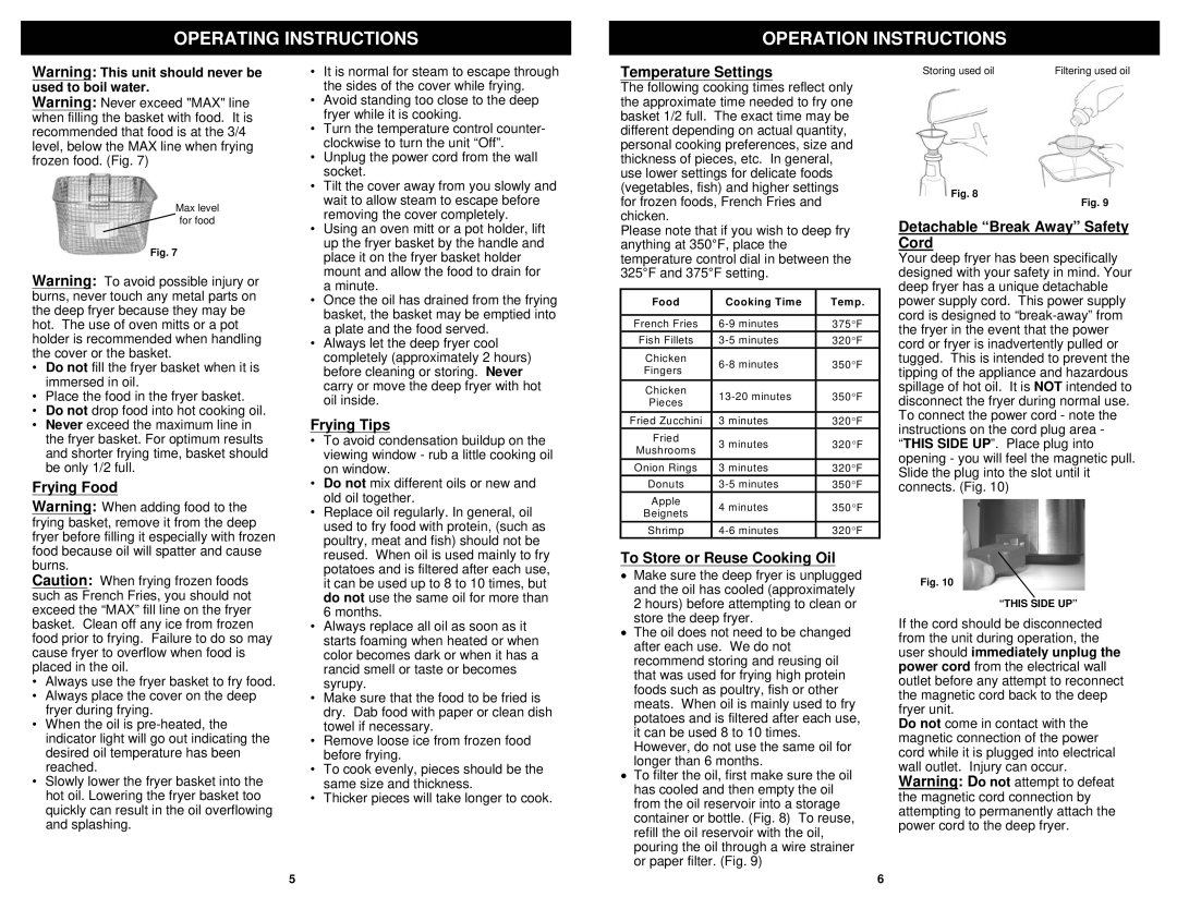 Euro-Pro F1042 owner manual Operating Instructions Operation Instructions 