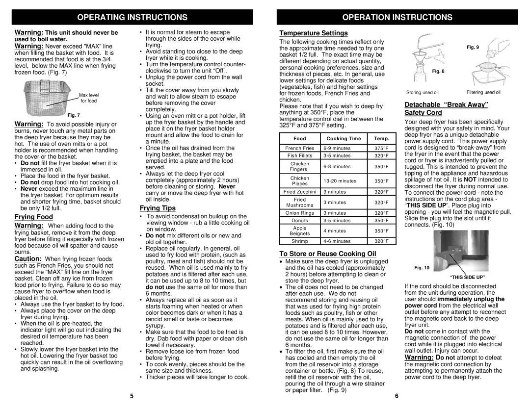 Euro-Pro F1042 owner manual Operating Instructions Operation Instructions 