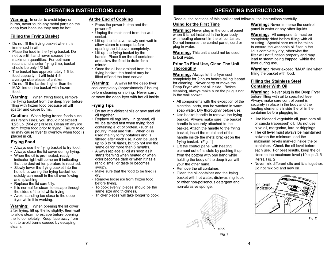 Euro-Pro F1066 owner manual Operating Instructions 