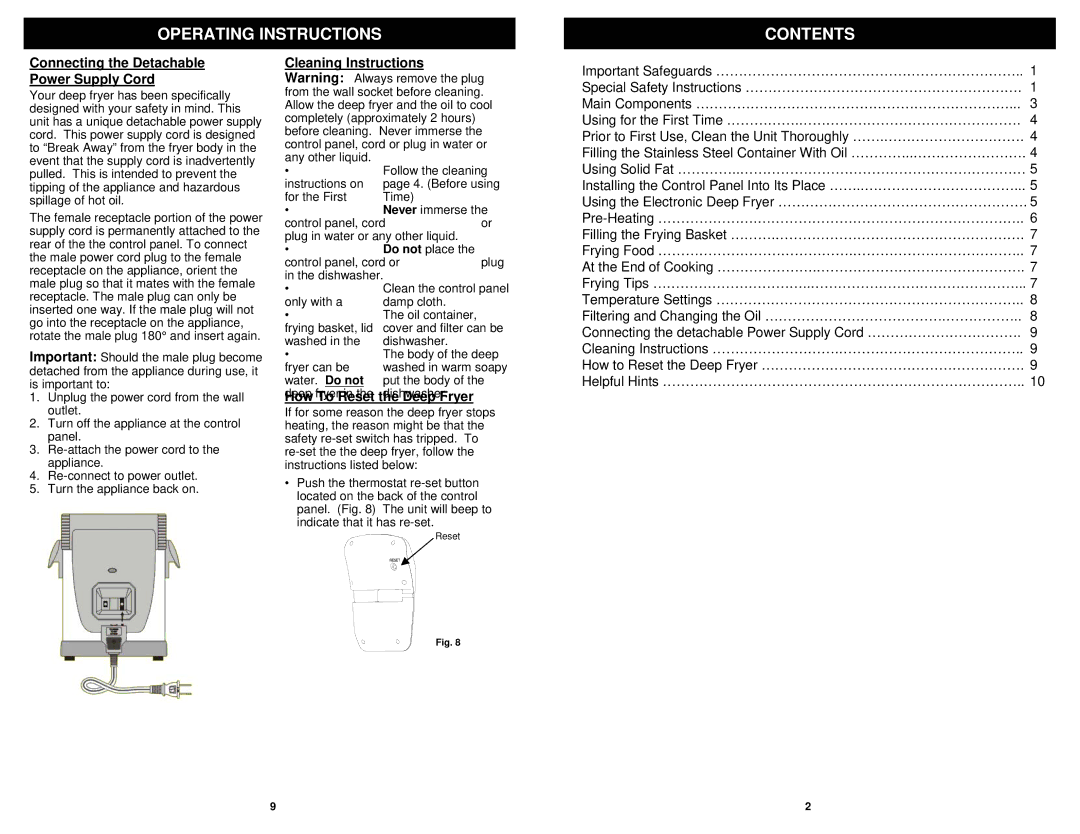 Euro-Pro F1068H owner manual Operating Instructions Contents 