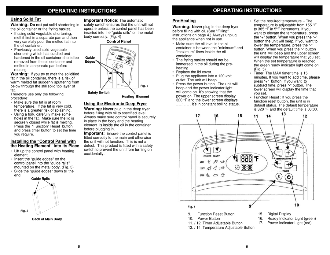 Euro-Pro F1068H owner manual Using Solid Fat, Pre-Heating 