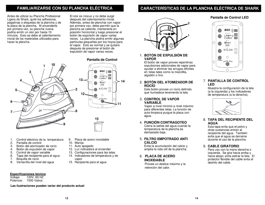 Euro-Pro GI468C Botón DE Expulsión DE Vapor, Botón DEL Atomizador DE Rocío, Control DE Vapor Variable, Función Contragoteo 