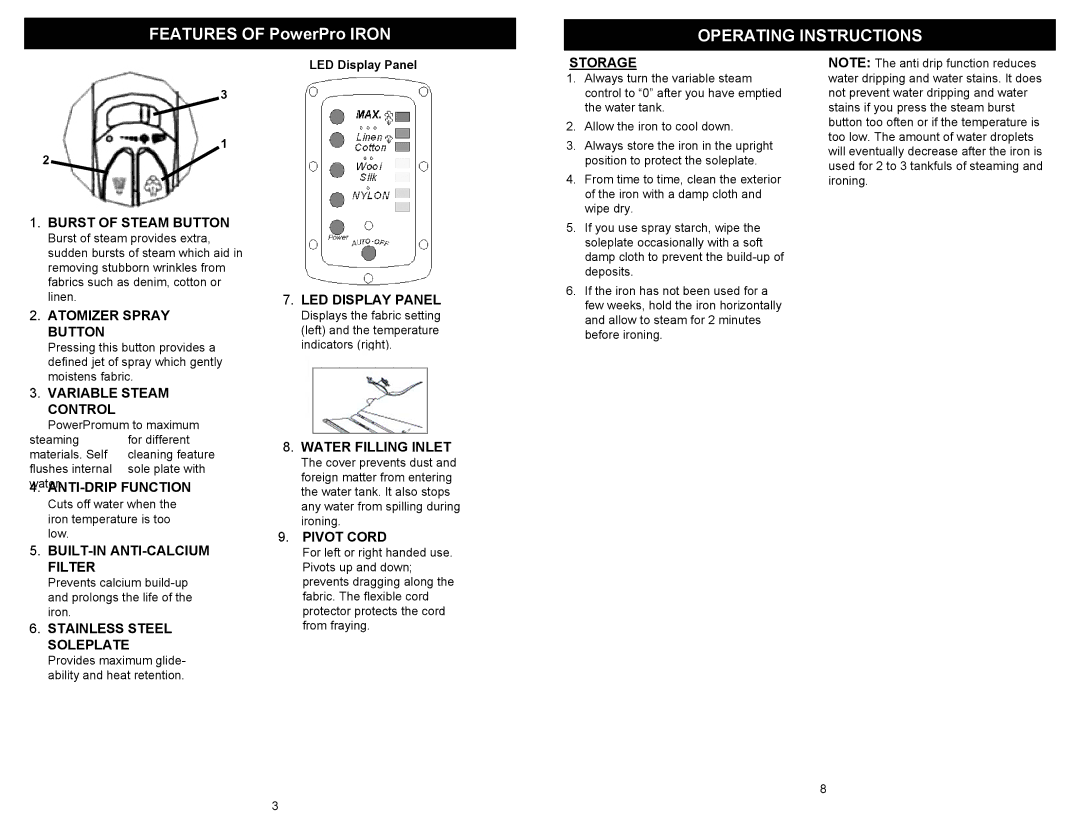 Euro-Pro GI468H owner manual Operating Instructions 