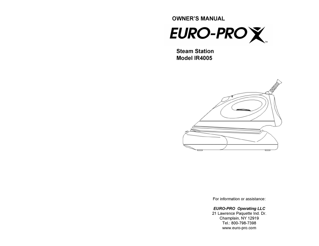 Euro-Pro owner manual Steam Station Model IR4005 