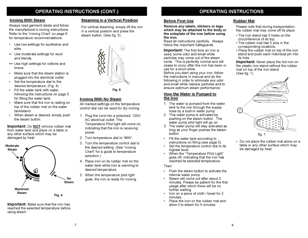 Euro-Pro IR4005 owner manual Operating Instructions 