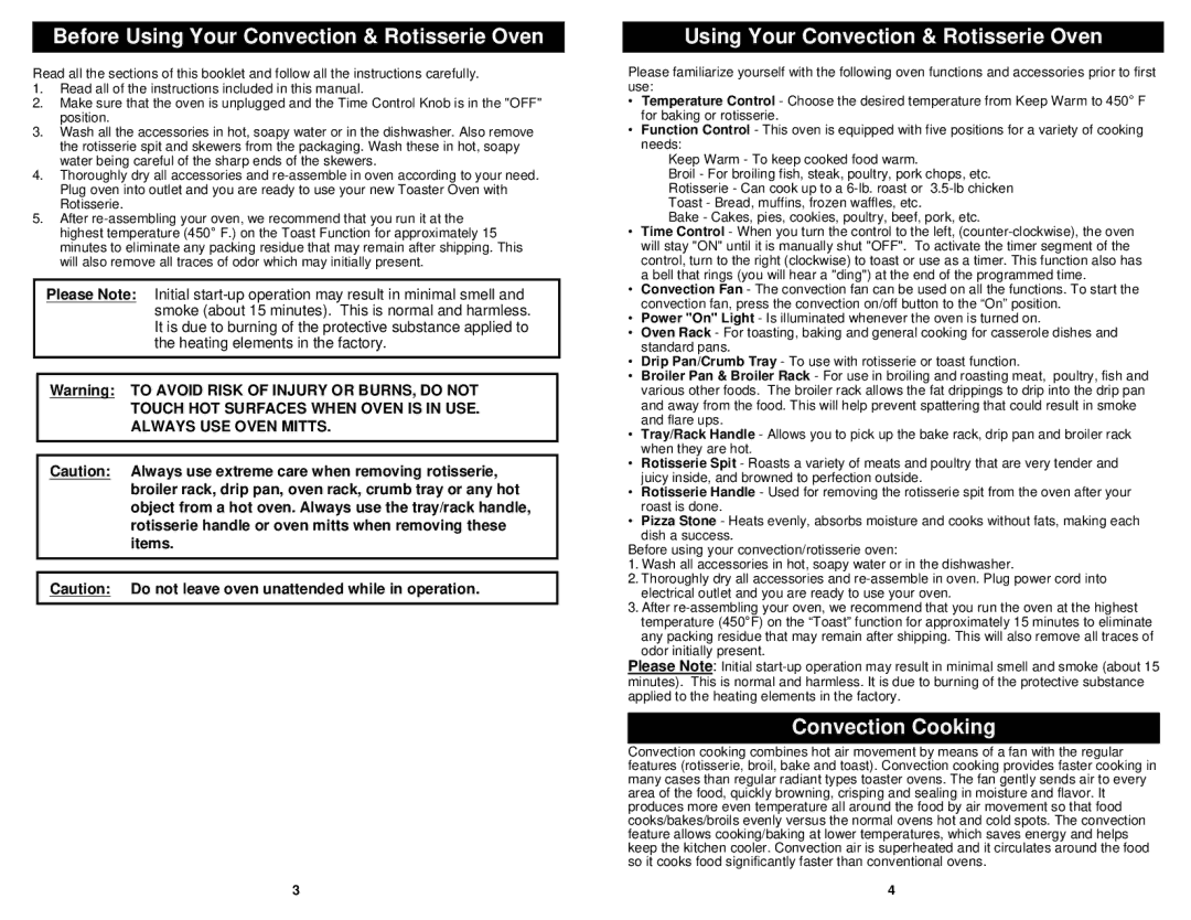 Euro-Pro K4245 owner manual Before Using Your Convection & Rotisserie Oven, Convection Cooking 