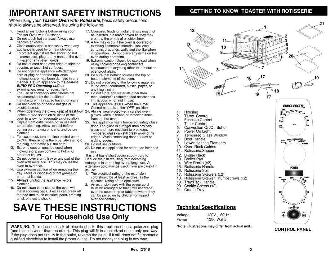 Euro-Pro K4245W owner manual Important Safety Instructions 