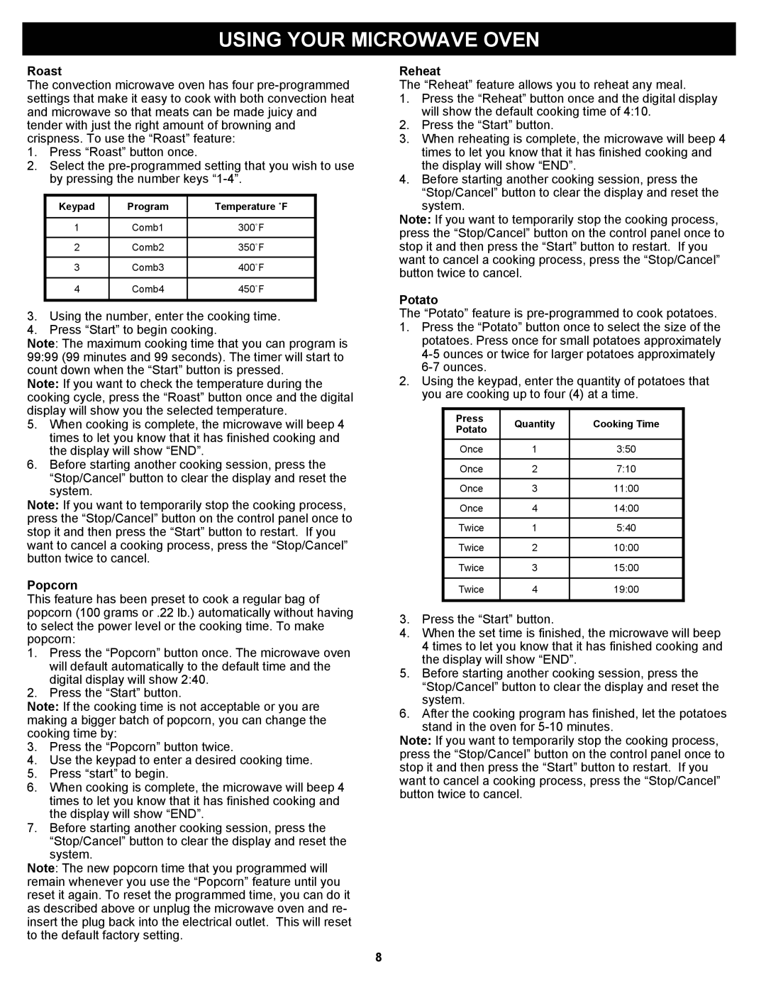 Euro-Pro K5345 owner manual Keypad Program Temperature ˚F, Press Quantity Cooking Time 