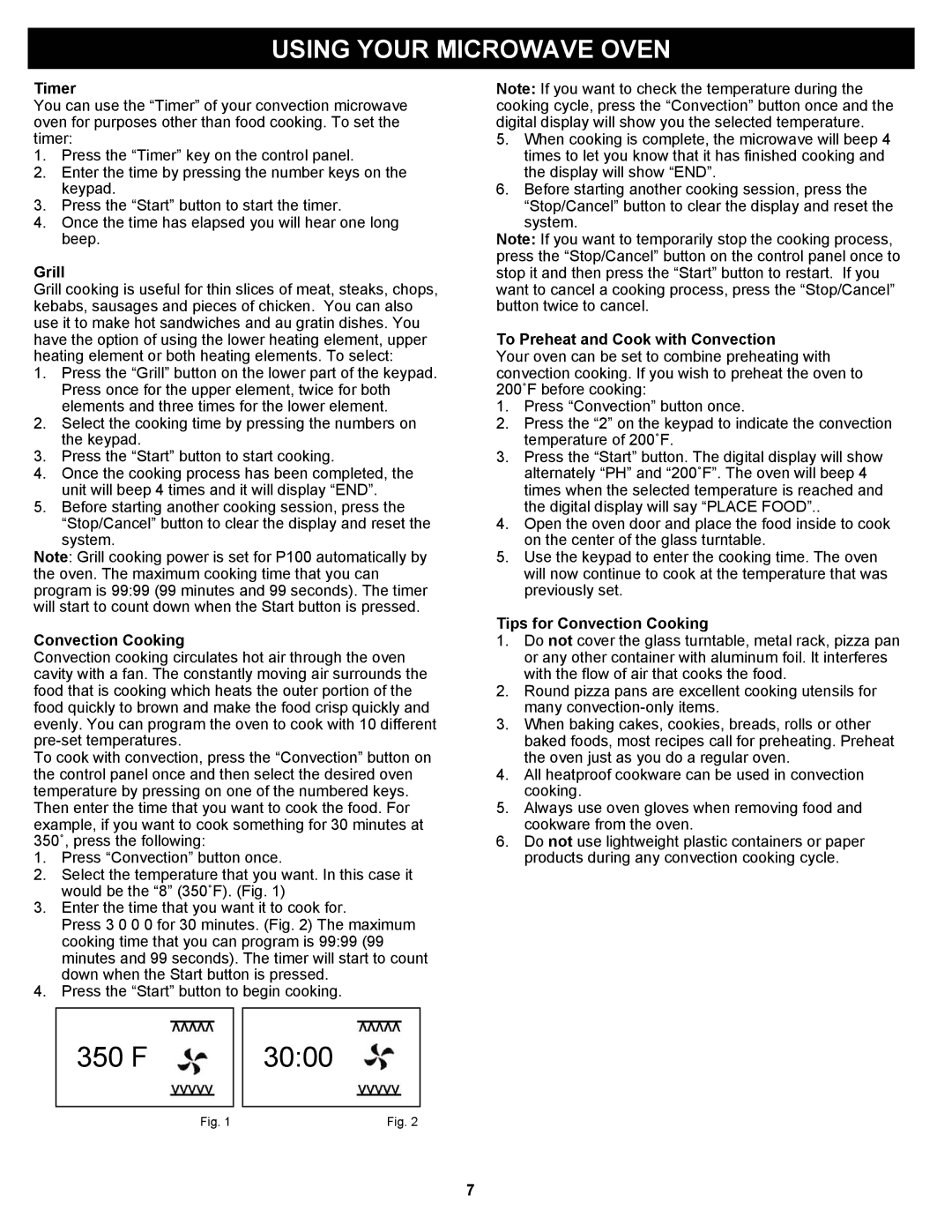 Euro-Pro K5345 owner manual To Preheat and Cook with Convection, Tips for Convection Cooking 