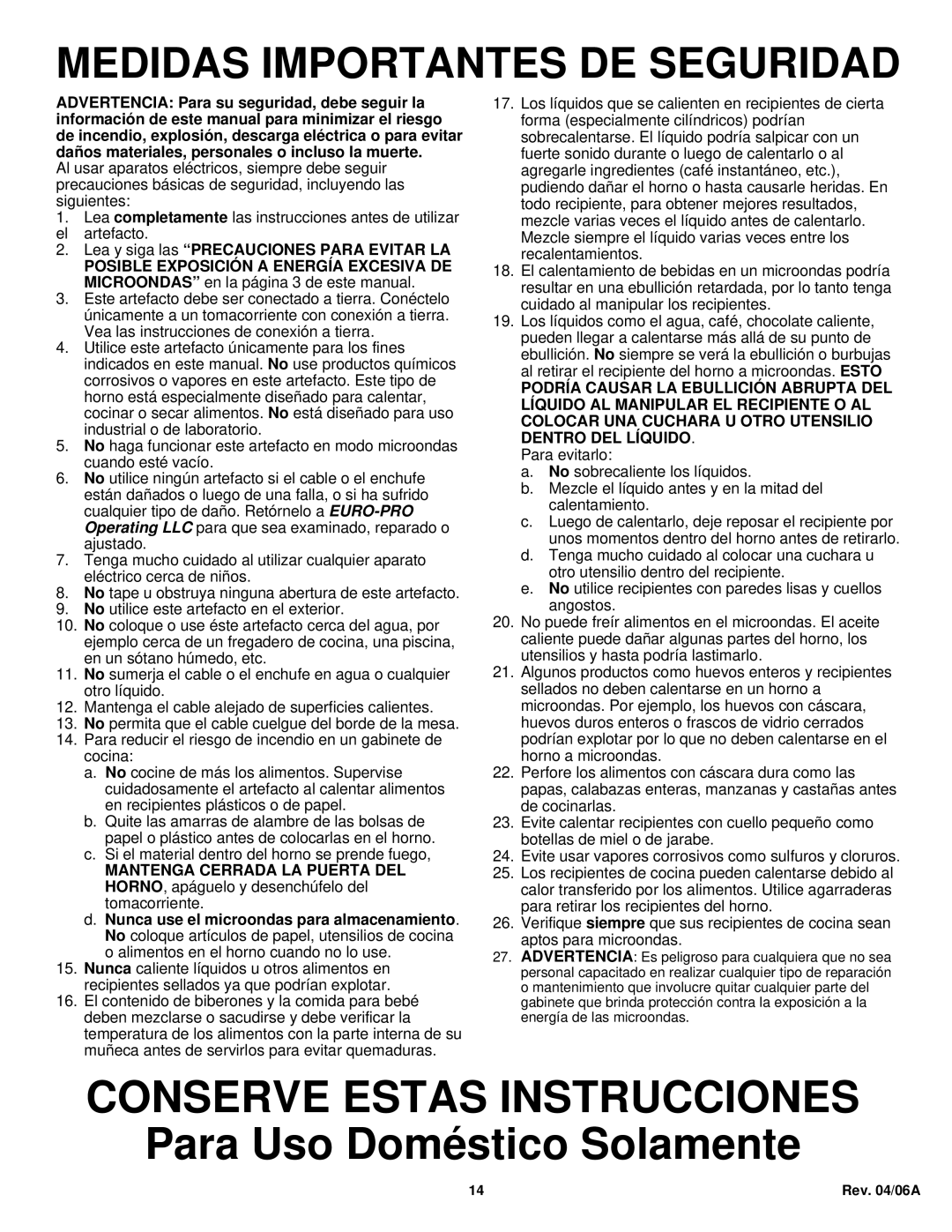 Euro-Pro K5345B owner manual Conserve Estas Instrucciones 