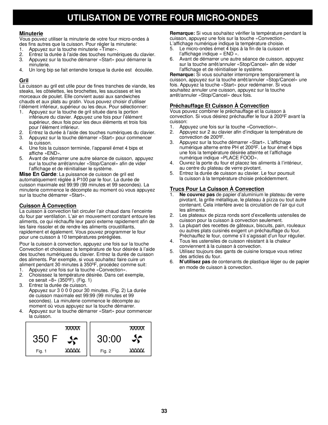 Euro-Pro K5345B owner manual Minuterie, Gril, Préchauffage Et Cuisson À Convection, Trucs Pour La Cuisson À Convection 