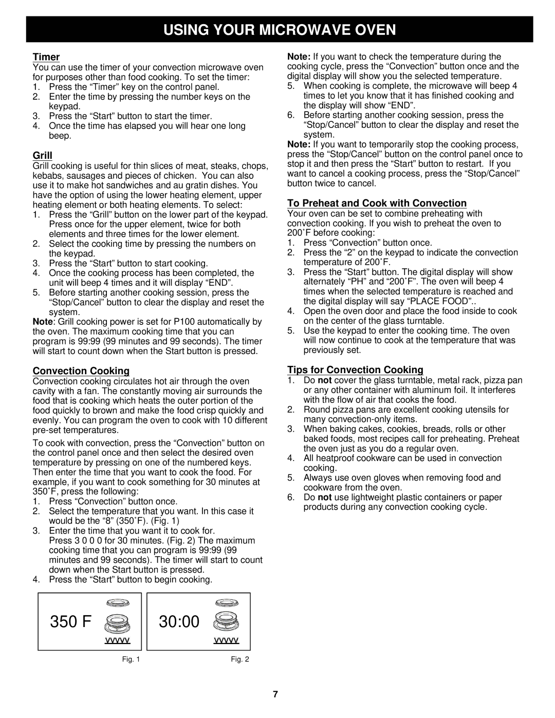 Euro-Pro K5345B owner manual Timer, Grill, To Preheat and Cook with Convection, Tips for Convection Cooking 