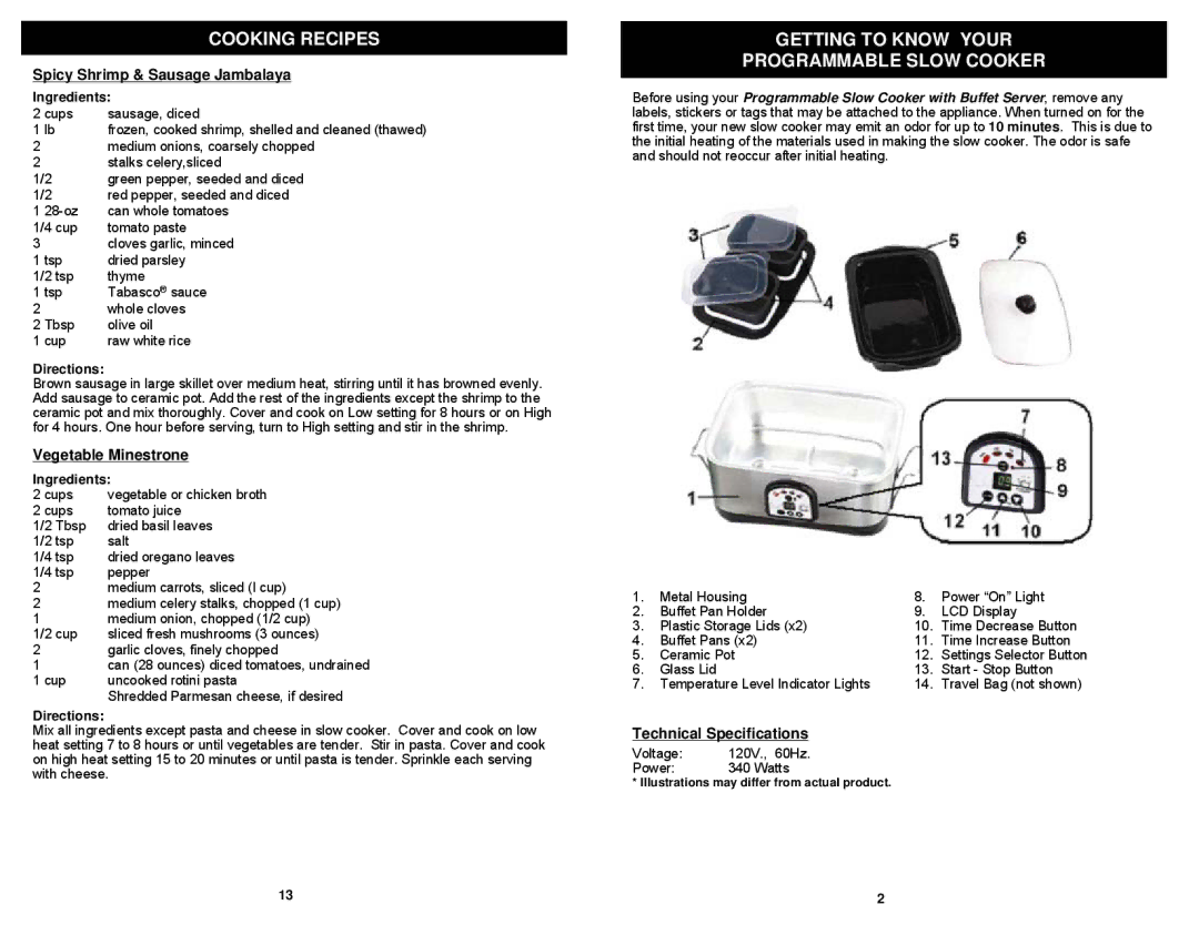 Euro-Pro KC272CF Getting to Know Your Programmable Slow Cooker, Spicy Shrimp & Sausage Jambalaya, Vegetable Minestrone 