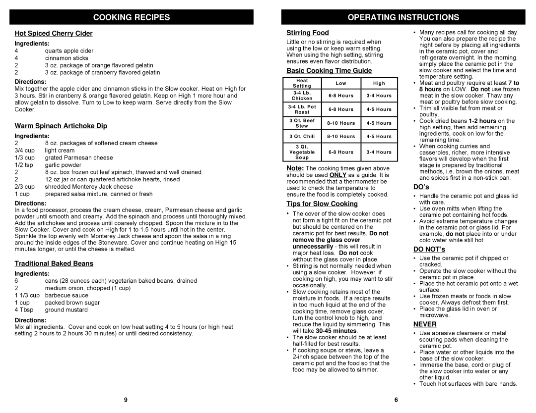 Euro-Pro KC272CF owner manual Never 