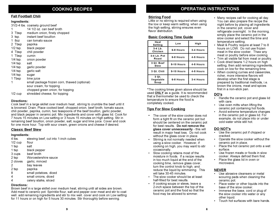 Euro-Pro KC275 owner manual Never 