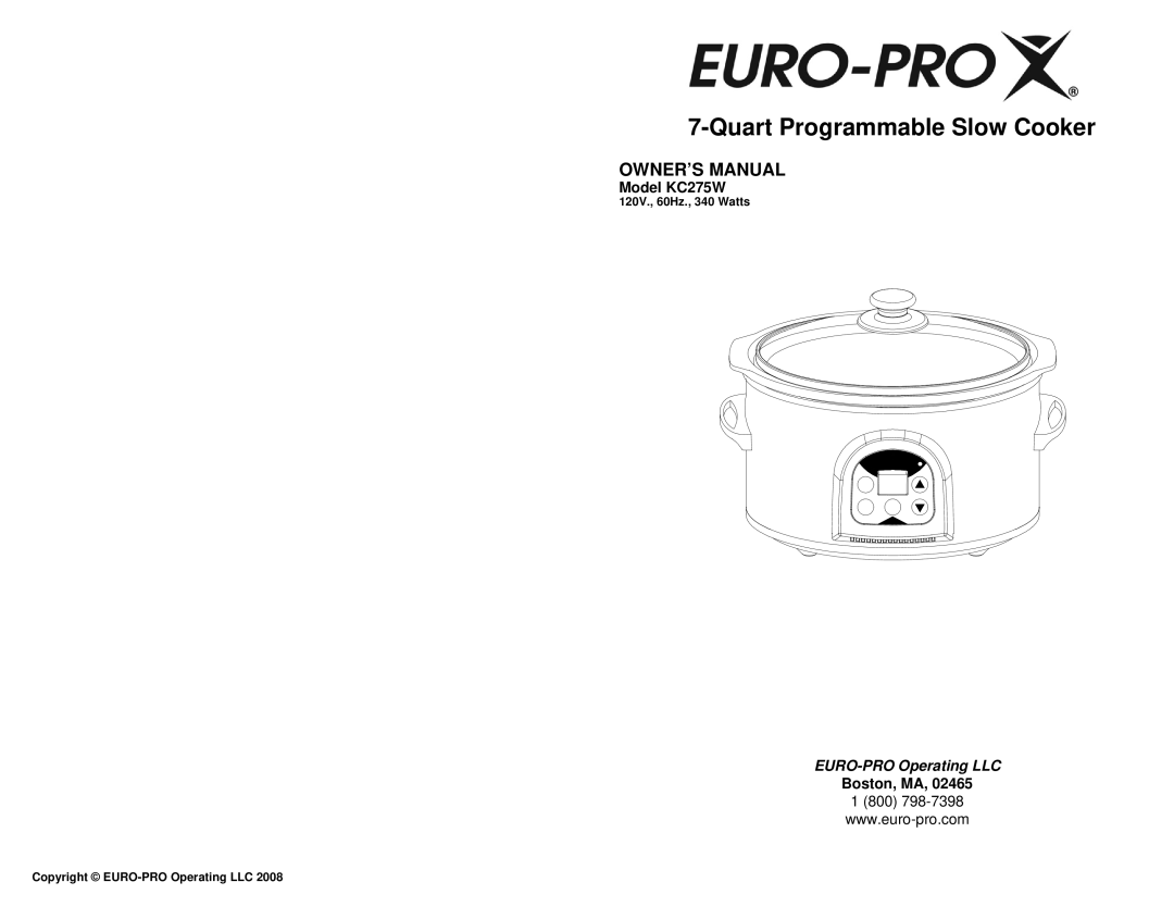 Euro-Pro owner manual Model KC275W, Boston, MA 