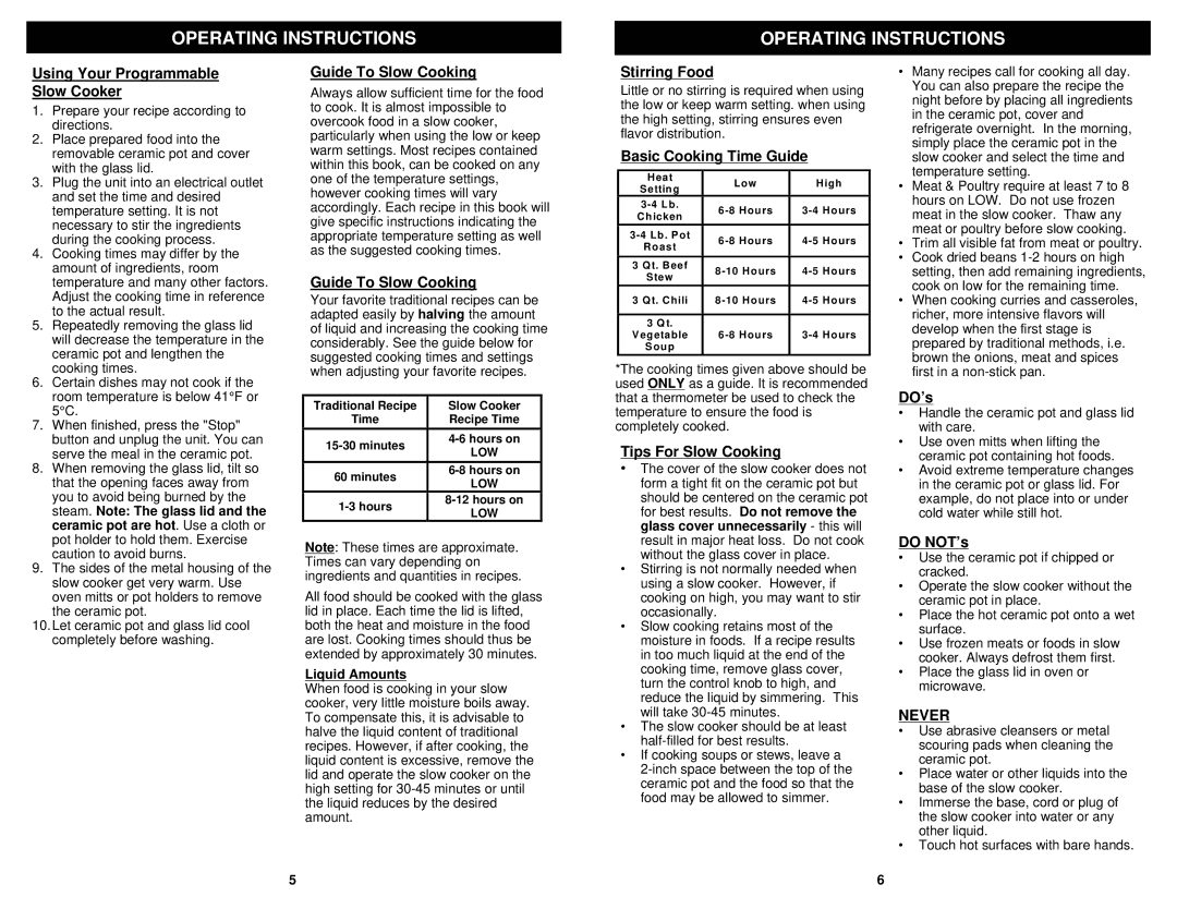 Euro-Pro KC275W owner manual Never 