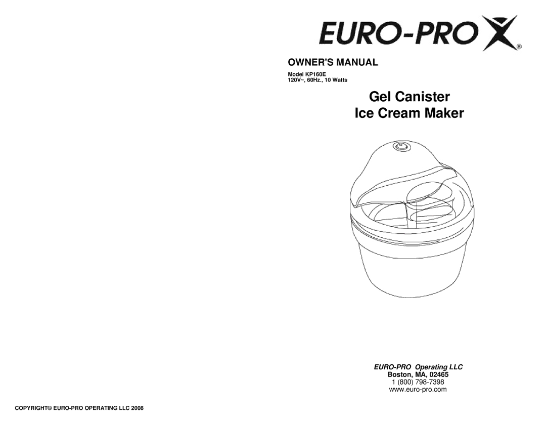 Euro-Pro KP160E owner manual Boston, MA 