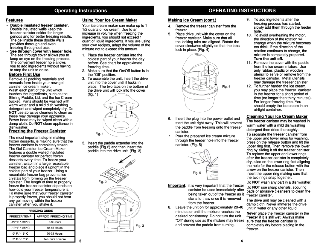 Euro-Pro KP160E Operating Instructions, Features, Before First Use, Using Your Ice Cream Maker, Making Ice Cream cont 
