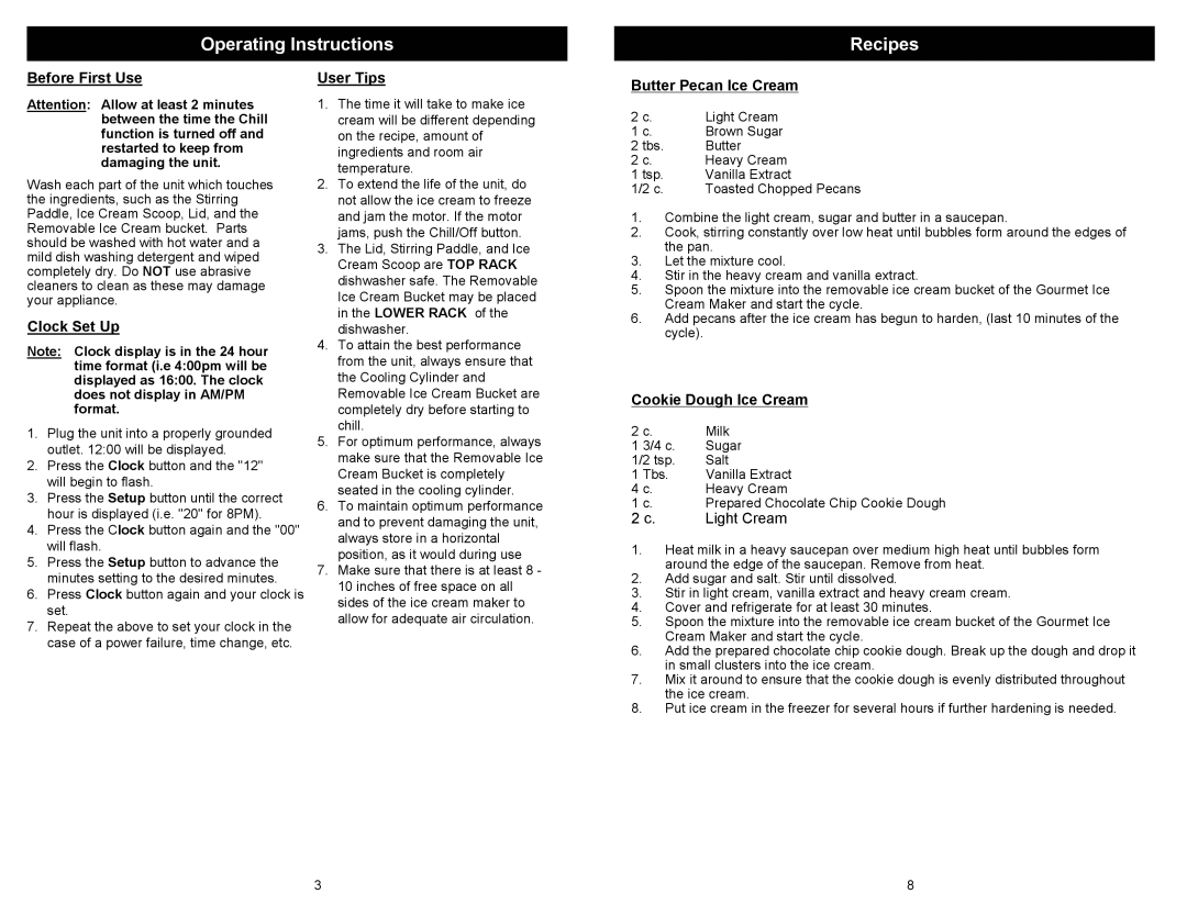 Euro-Pro KP170E owner manual Operating Instructions Recipes 