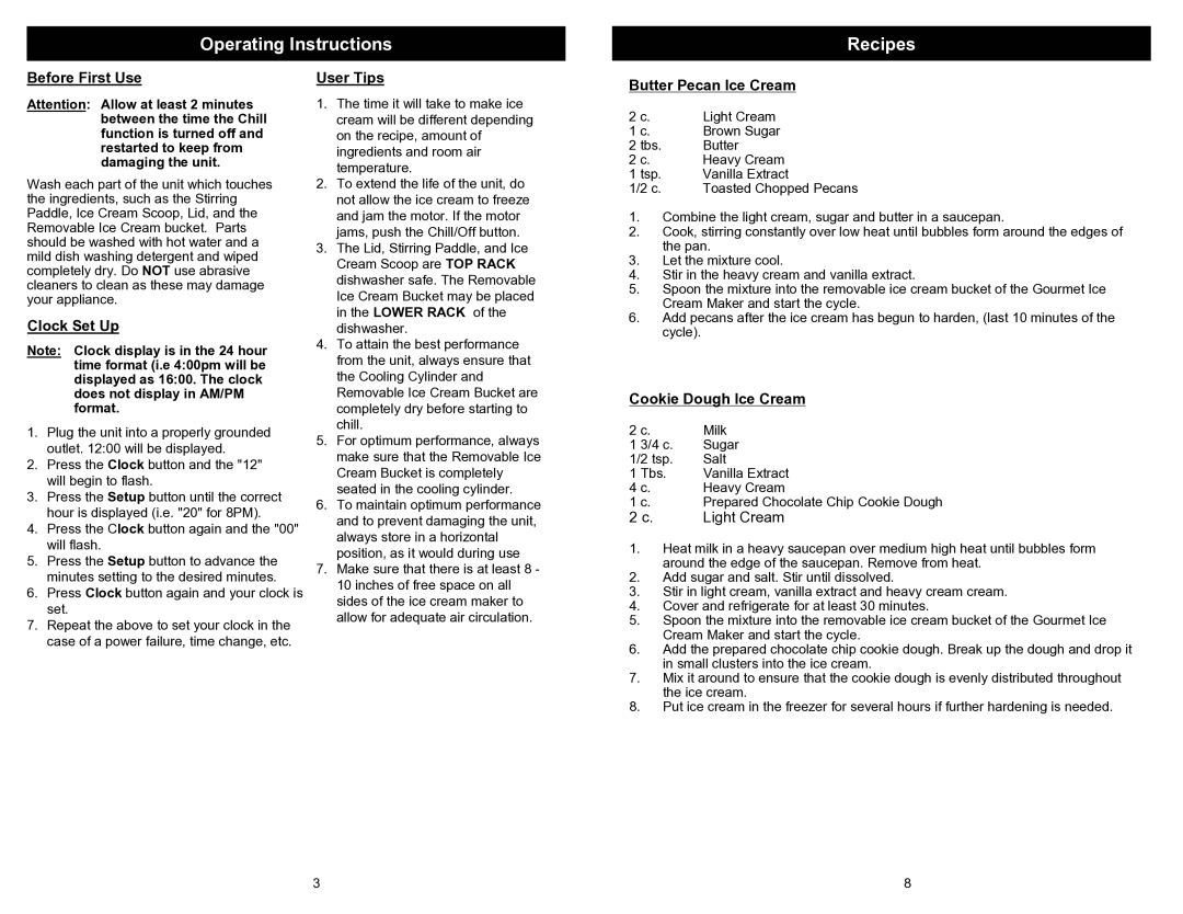 Euro-Pro KP170E owner manual Operating Instructions Recipes 