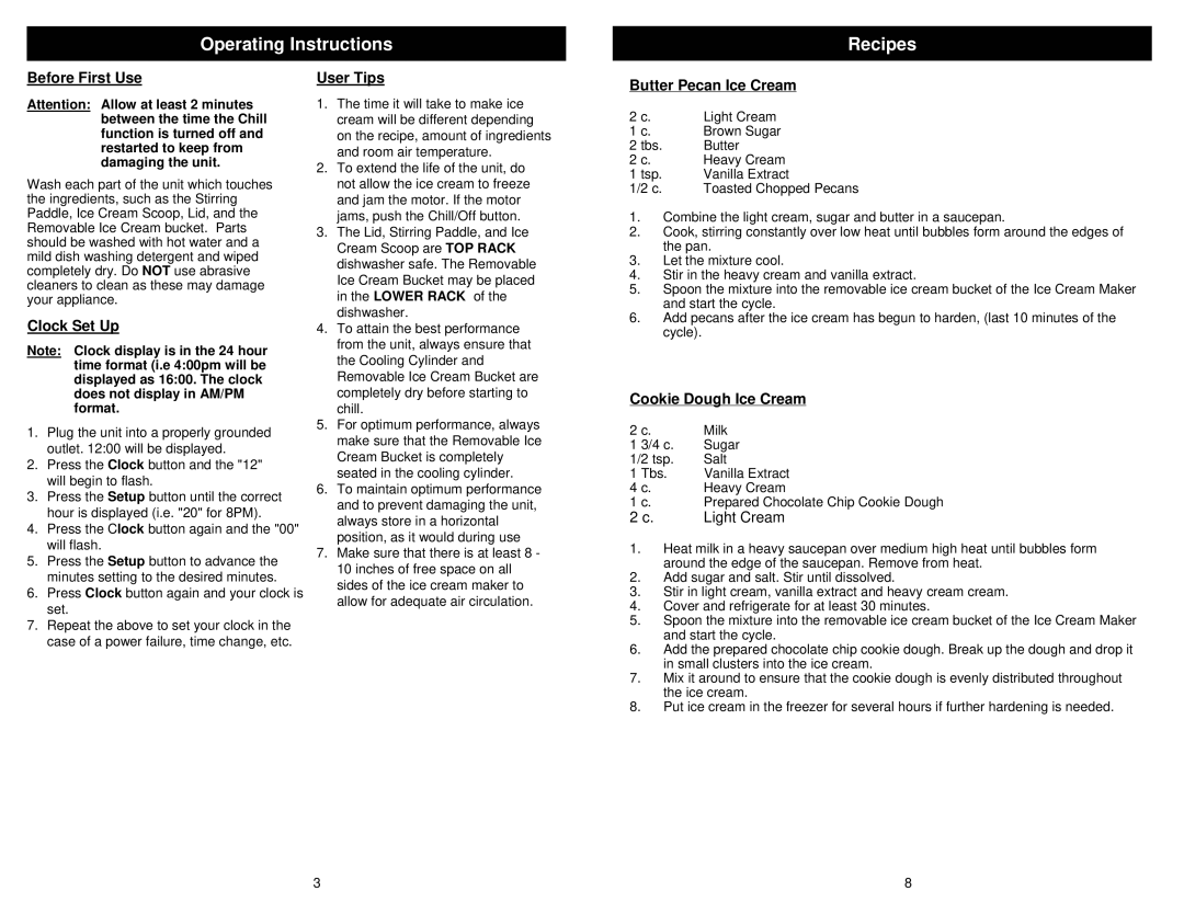 Euro-Pro KP170H owner manual Operating Instructions Recipes 