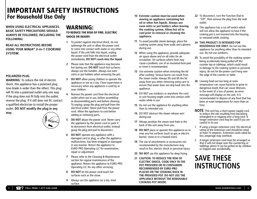 Euro-Pro MC703 15, MC703CO 15, MC702 15, MC700 15    15, MC701W 15, MC701 15 manual Important Safety Instructions 