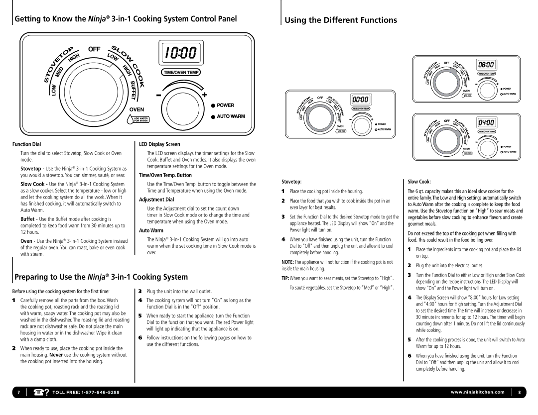 Euro-Pro MC701 15, MC703CO 15, MC702 15 Preparing to Use the Ninja 3-in-1 Cooking System, Using the Different Functions 