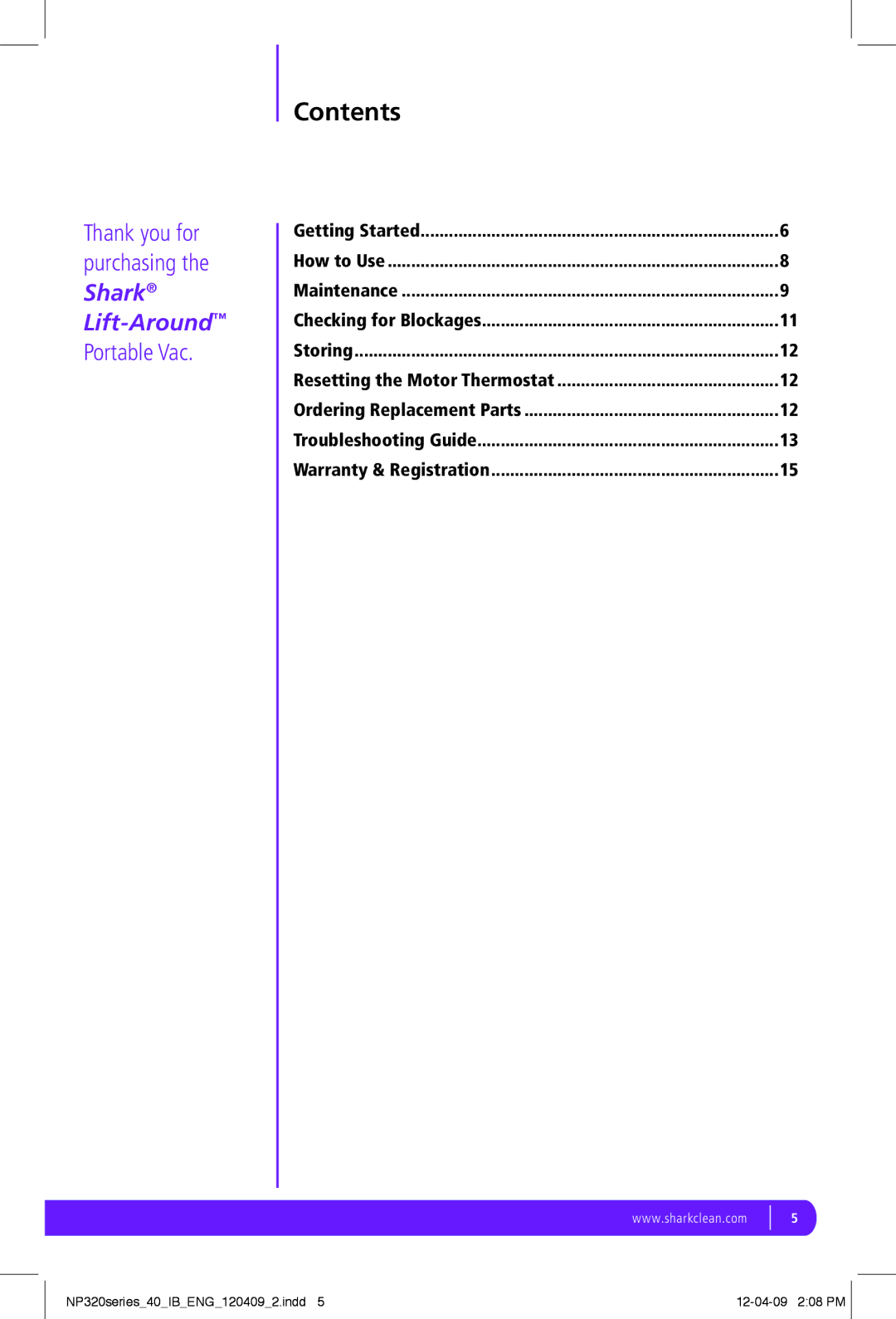 Euro-Pro NP320 manual Contents 