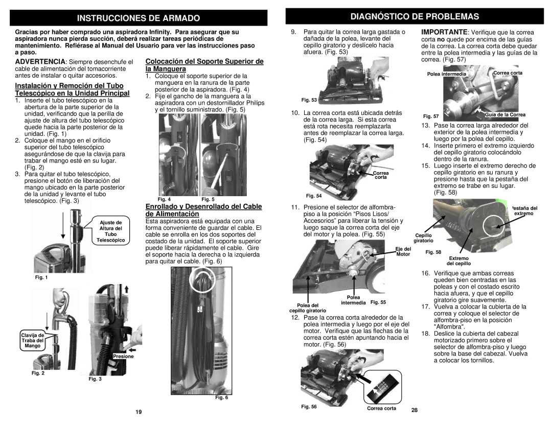 Euro-Pro NV30 Instrucciones DE Armado, Diagnóstico DE Problemas, Colocación del Soporte Superior de la Manguera 