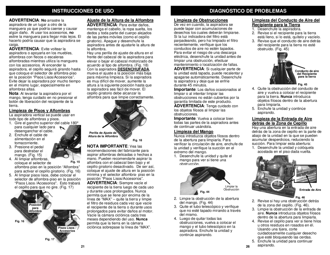 Euro-Pro NV30 owner manual Instrucciones DE USO Diagnóstico DE Problemas 