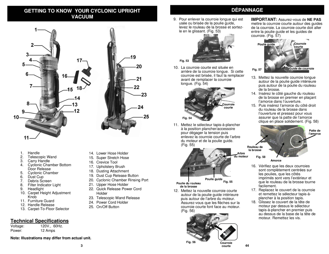 Euro-Pro NV30 owner manual Getting to Know Your Cyclonic Upright Vacuum, Dépannage 