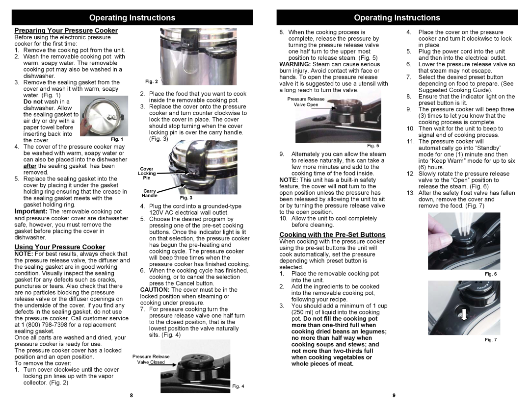 Euro-Pro PC107H owner manual Preparing Your Pressure Cooker, Using Your Pressure Cooker, Cooking with the Pre-SetButtons 