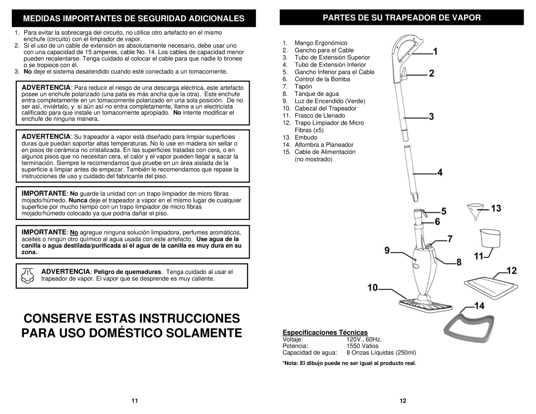 Euro-Pro S3202 Conserve Estas Instrucciones Para USO Doméstico Solamente, Medidas Importantes DE Seguridad Adicionales 