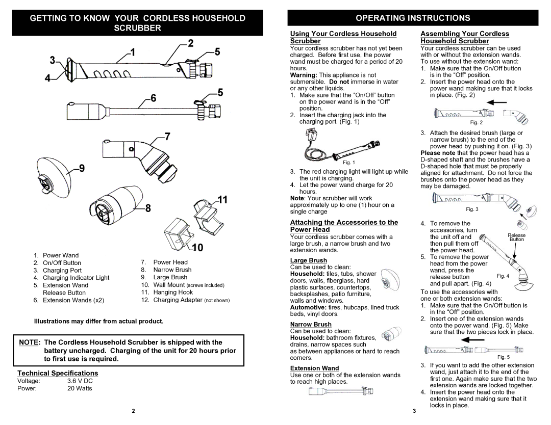 Euro-Pro SB77H owner manual Using Your Cordless Household Scrubber, Assembling Your Cordless Household Scrubber 